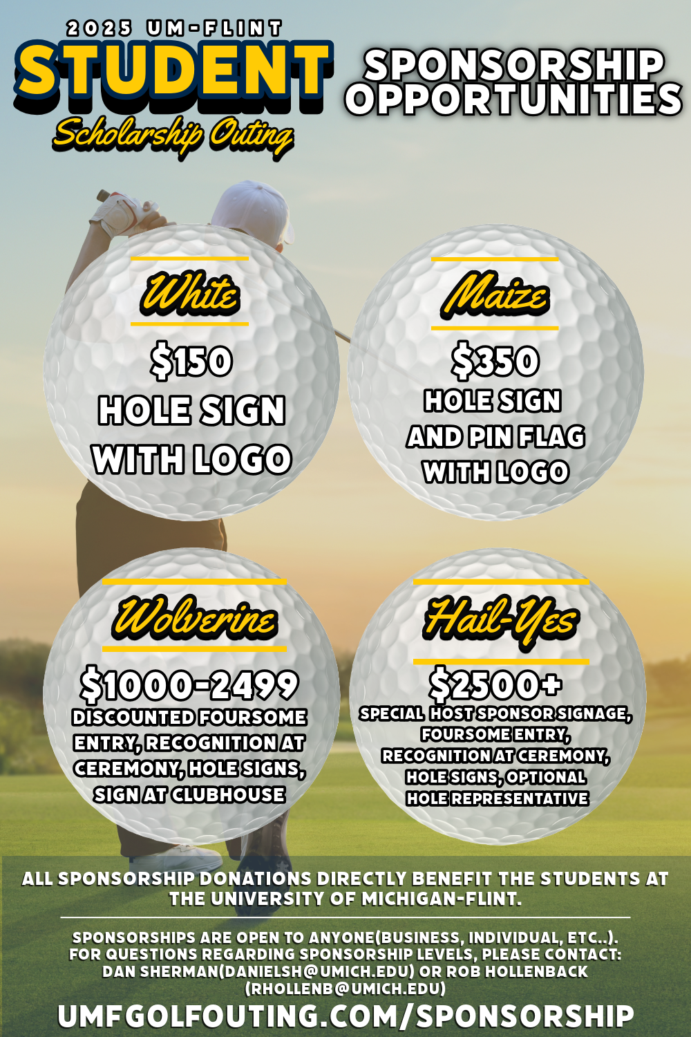 Information on all the scholarship levels for hte outing.